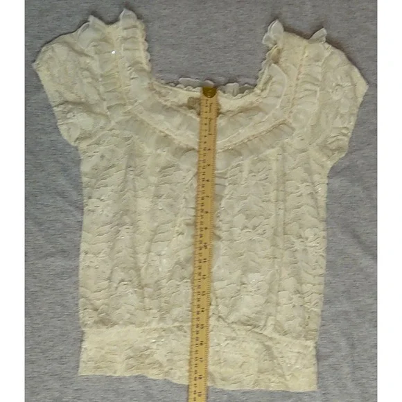American Rag-Cie Ivory Floral Lace top Nylon/Spandex Medium Sequins, Ruffles - Picture 8 of 8
